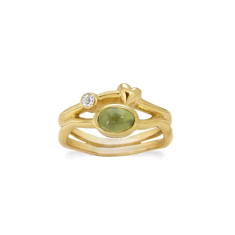Rabinovich Rainforest Dew ring i forgyldt sølv med peridot og zirkonia